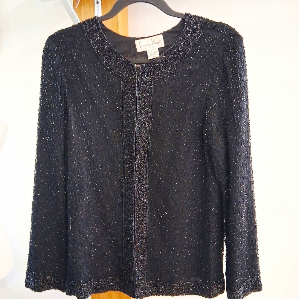 VTG Lawrence Kazar Black Silk Beaded Sequin Evening Jacket Women's size Medium